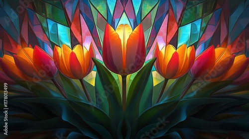 Wallpaper Mural Vibrant Tulips in a Stained Glass Style Artwork Torontodigital.ca