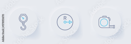 Set line Roulette construction, Radius and Hand scale spring mechanical icon. Vector