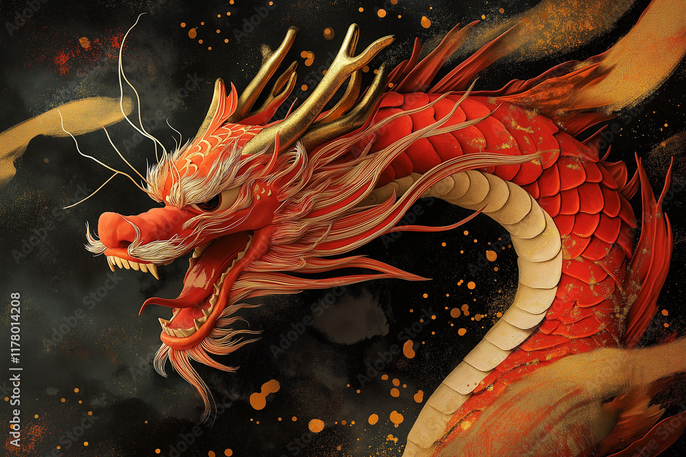 Obraz premium Snake symbolizing the Chinese New Year - Year of the Snake, surrounded by festive elements, generative AI