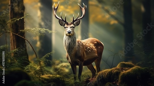 Autumn Gaze: Majestic Deer in Forest Foliage