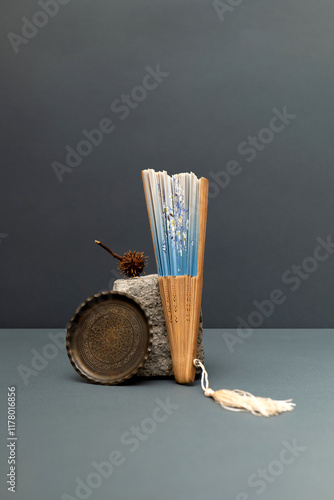 Сomposition featuring an eclectic mix of cultural and natural elements