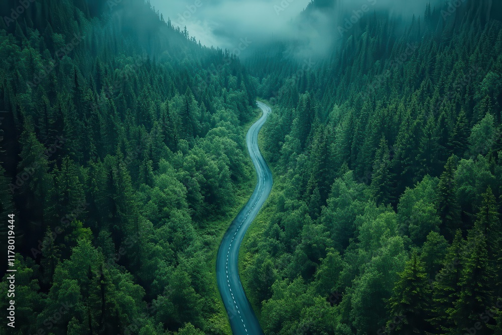 aerial view of a winding mountain road enveloped by dark green forest showcasing the breathtaking beauty of nature with dramatic curves and varying shades of green aerial view of a winding mountain road enveloped by dark green forest showcasing the breathtaking beauty of nature with dramatic curves and varying shades of green