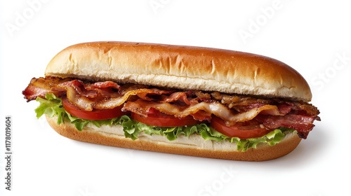 A crispy bacon, lettuce, and tomato sandwich on a white isolated background photo