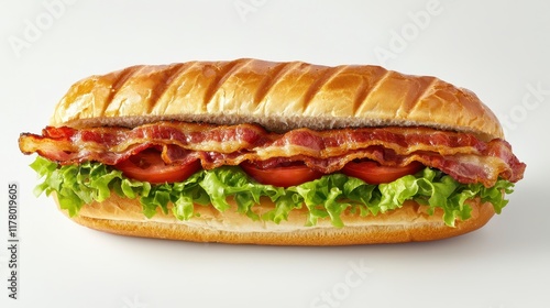 A crispy bacon, lettuce, and tomato sandwich on a white isolated background photo