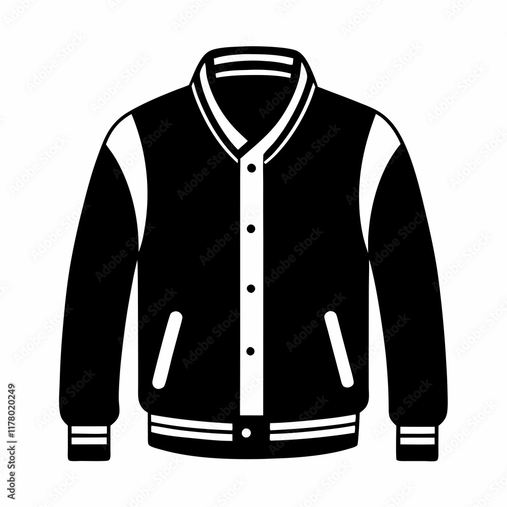 Black Varsity Jacket Vector Silhouette Black Varsity Jacket Vector Silhouette