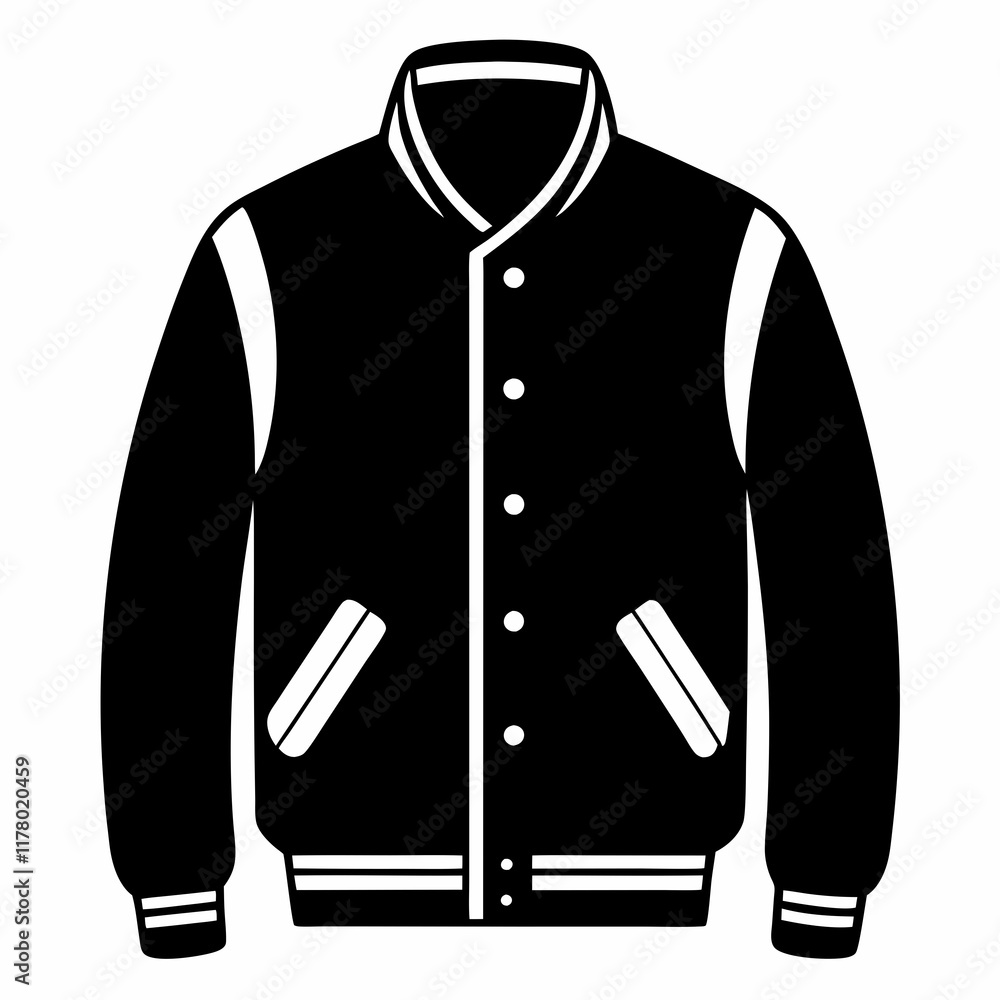 Black Varsity Jacket Vector Silhouette Black Varsity Jacket Vector Silhouette