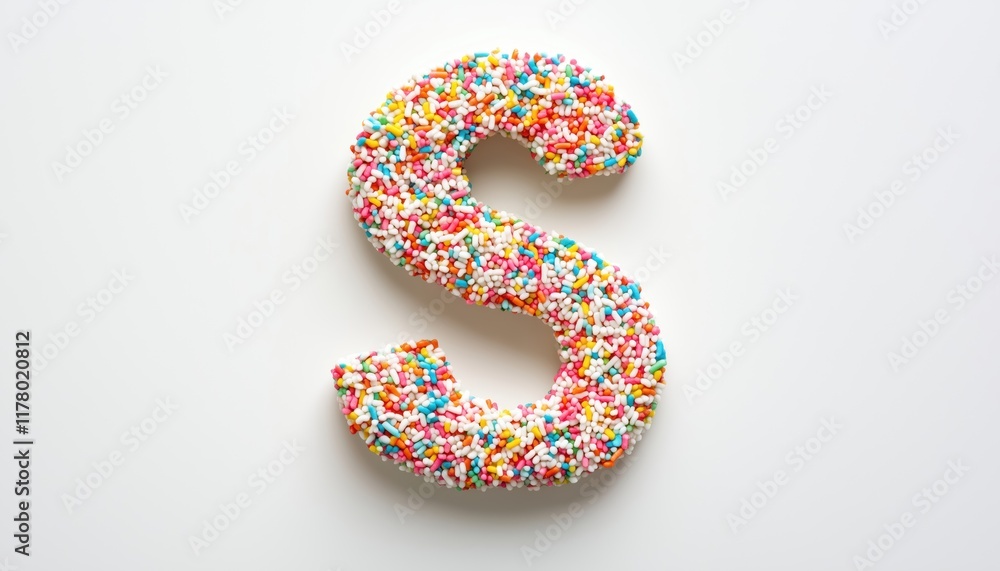 White Background With Multiple Sugar Sprinkles Arranged In The Shape Of An Enlarged Letter S. A Colorful And Festive Design.