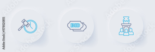 Set line Auction ancient vase, Bid and hammer icon. Vector
