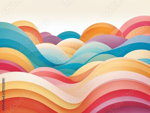 Colorful wavy patterns create a vibrant abstract landscape with flowing shapes and soft gradients