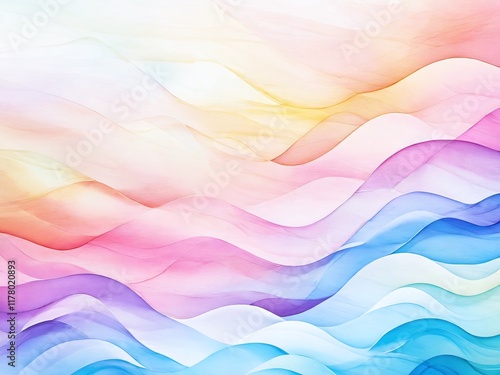 Colorful abstract waves blend softly in pastel hues, creating a serene background that evokes tranquility and calmness