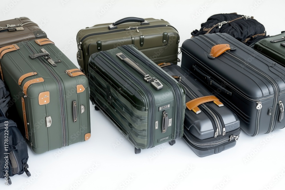 Suitcases stacked together, waiting for travel or storage Suitcases stacked together, waiting for travel or storage