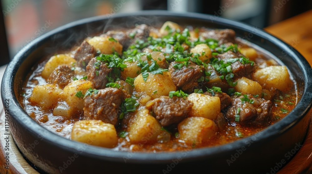 Steaming Beef Stew with Potatoes and Herbs Steaming Beef Stew with Potatoes and Herbs