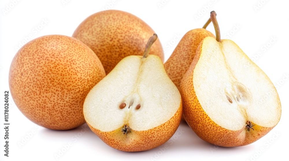 Fototapeta premium A whole pear with a smooth skin on a white isolated background
