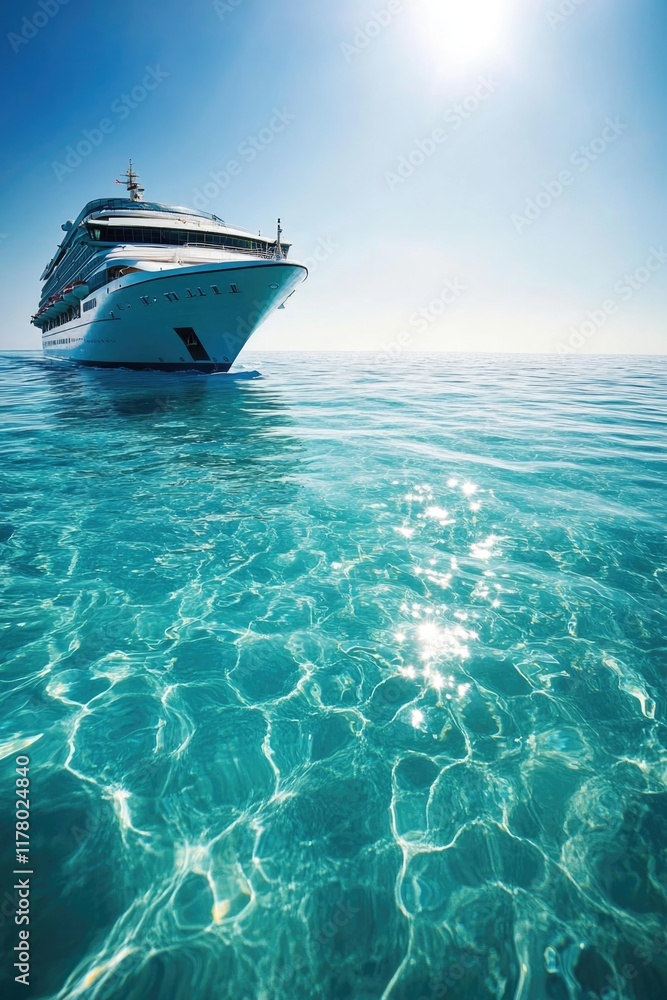 Fototapeta premium A large white boat floating on calm ocean waters