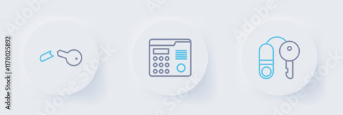 Set line House with key, intercom system and Broken icon. Vector