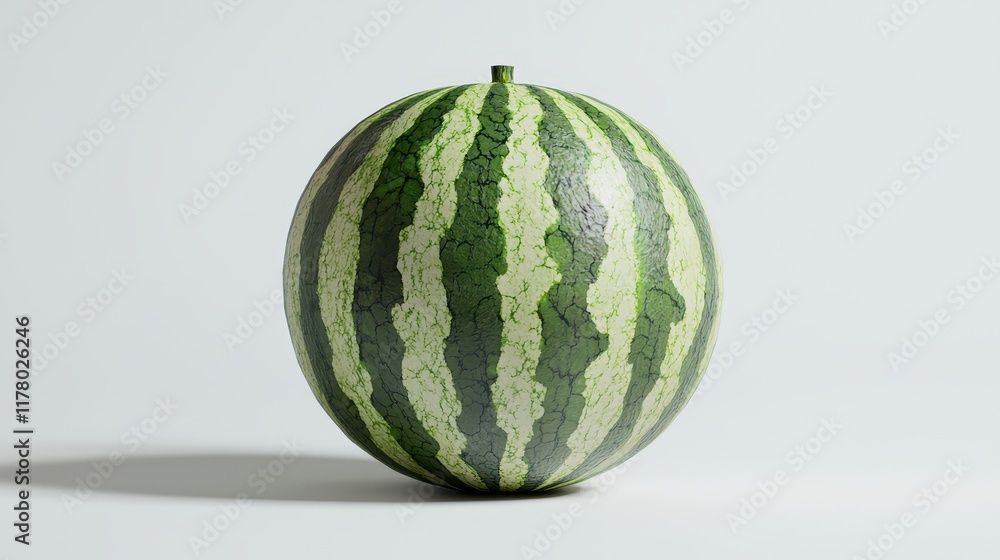 A whole watermelon with a striped green skin on a white isolated background A whole watermelon with a striped green skin on a white isolated background
