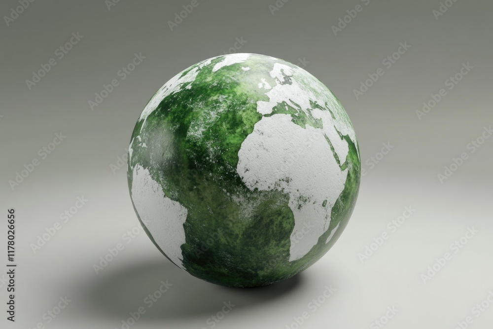 A green and white globe placed on a gray surface, suitable for use in illustrations or designs related to science, technology, or the environment A green and white globe placed on a gray surface, suitable for use in illustrations or designs related to science, technology, or the environment