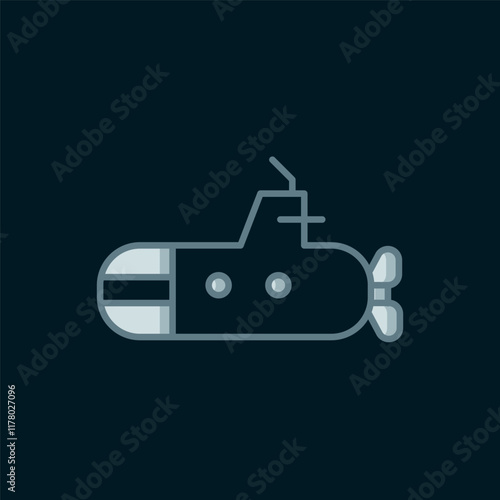 Line Submarine icon isolated on black background. Military ship. Flat filled outline style with shadow. Vector