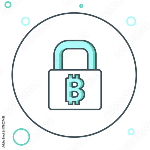 Line Lock with bitcoin icon isolated on white background. Cryptocurrency mining, blockchain technology, security, protect, digital money. Colorful outline concept. Vector