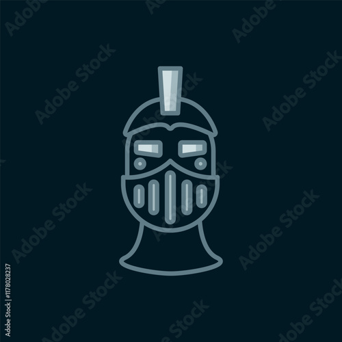 Line Medieval iron helmet for head protection icon isolated on black background. Flat filled outline style with shadow. Vector