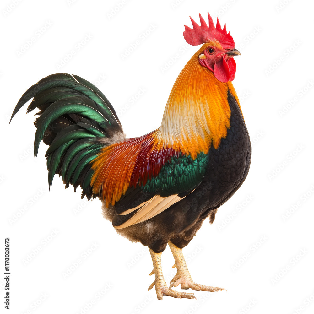 Fototapeta premium Vibrant rooster in the farmyard