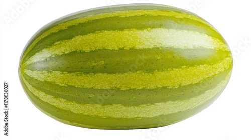 A whole melon with bright green skin and smooth texture on a white isolated background photo