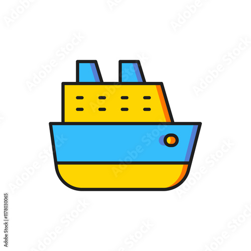 Color Cruise ship icon isolated on white background. Travel tourism nautical transport. Voyage passenger ship, cruise liner. Worldwide cruise. Flat filled outline style with shadow. Vector