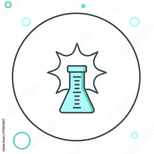 Line Chemical experiment, explosion in the flask icon isolated on white background. Chemical explosion in a test tube. Colorful outline concept. Vector