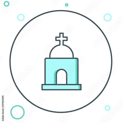 Line Old crypt icon isolated on white background. Cemetery symbol. Ossuary or crypt for burial of deceased. Colorful outline concept. Vector