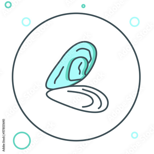 Line Mussel icon isolated on white background. Fresh delicious seafood. Colorful outline concept. Vector