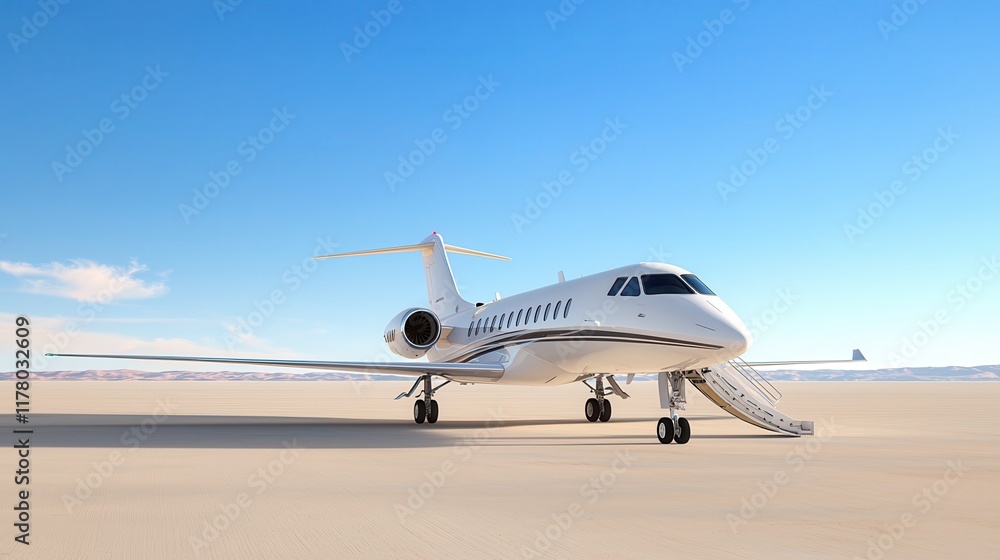 Luxurious Private Jet on a Serene Desert Landscape Ready for Departure Luxurious Private Jet on a Serene Desert Landscape Ready for Departure