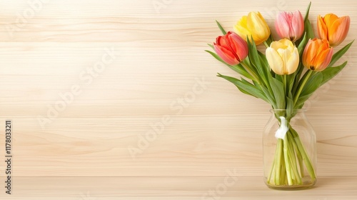Wallpaper Mural Bright and Cheerful Tulip Bouquet in a Simple Glass Vase Torontodigital.ca