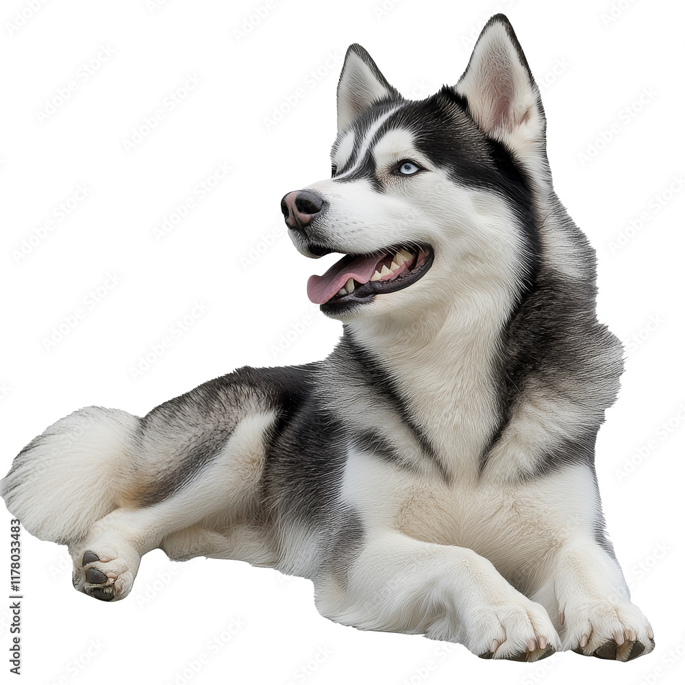 Siberian husky lounging in a relaxed pose Siberian husky lounging in a relaxed pose