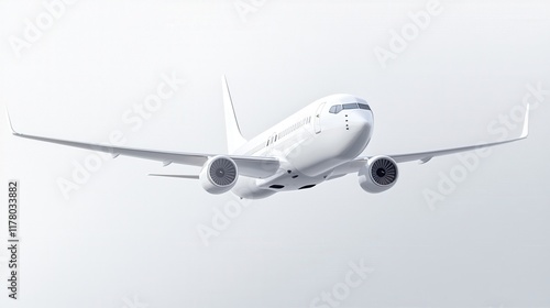 Sleek Modern Airplane Flying Through a Cloudy Sky at High Altitude photo