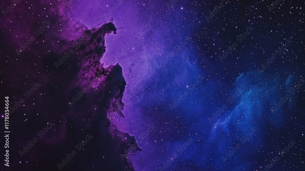 Obraz premium A deep space image of a purple and blue galaxy with stars shining bright in the background