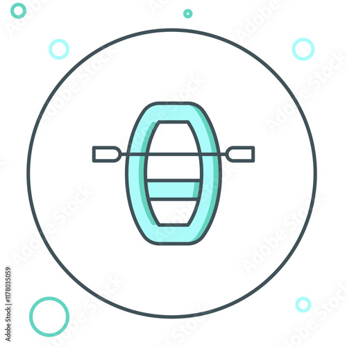Line Boat with oars icon isolated on white background. Water sports, extreme sports, holiday, vacation, team building. Colorful outline concept. Vector