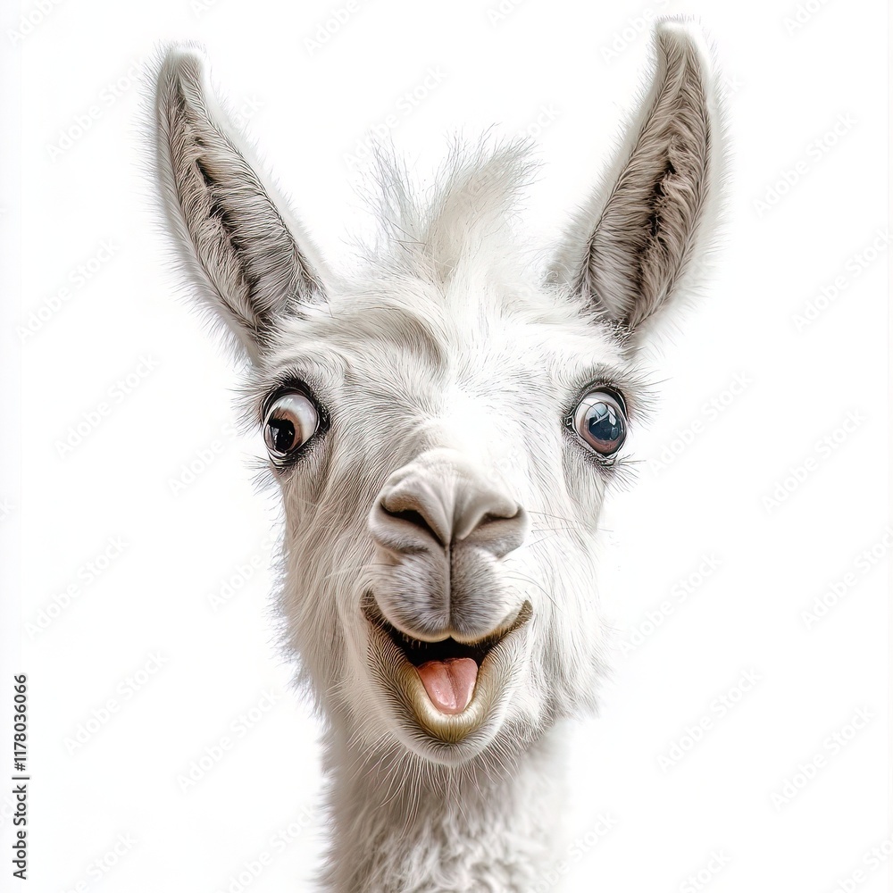 Fototapeta premium Funny donkey smiling on isolated white background. Generated AI