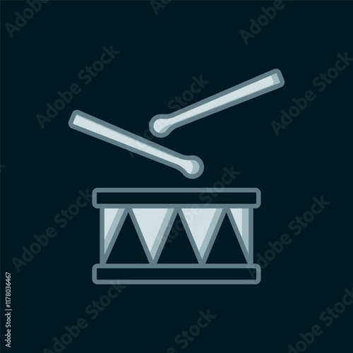 Line Drum with drum sticks icon isolated on black background. Music sign. Musical instrument symbol. Flat filled outline style with shadow. Vector