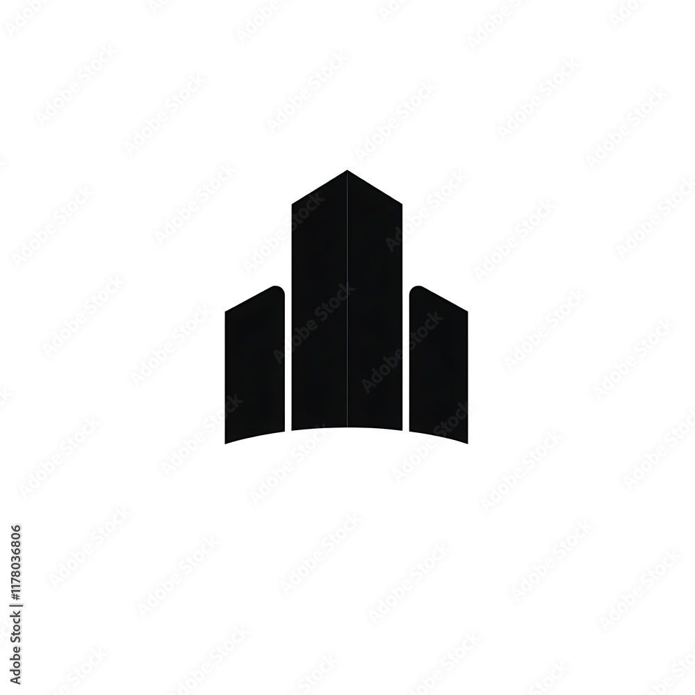 Modern City Skyline: A minimalist and abstract illustration of a city skyline, with three buildings symbolizing urban development, growth, and progress.  