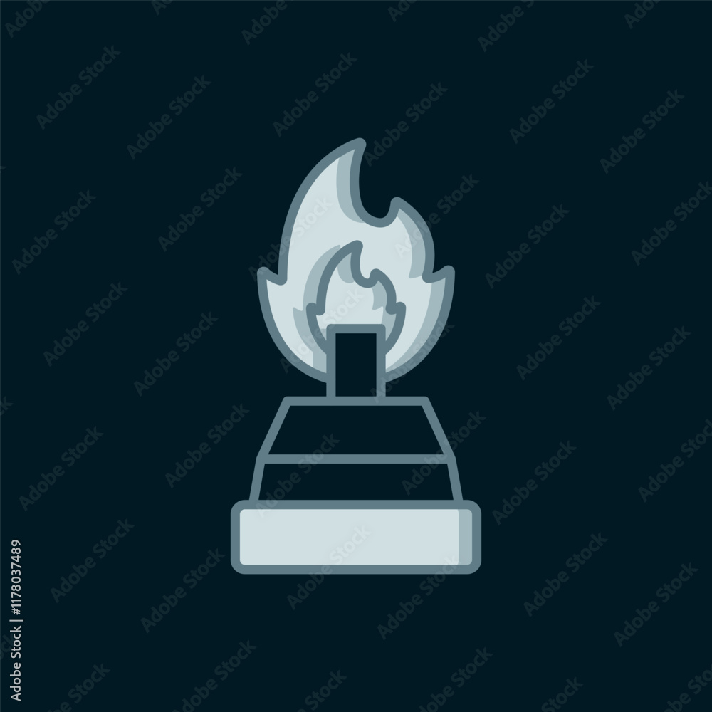 Line Alcohol or spirit burner icon isolated on black background. Chemical equipment. Flat filled outline style with shadow. Vector