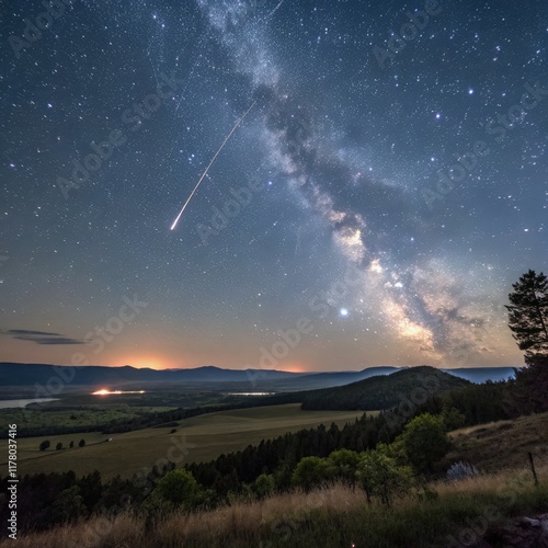 Stargazer Time Lapse Reveals a Stunning Night Sky View. Generative AI photo