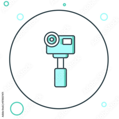 Line Action extreme camera icon isolated on white background. Video camera equipment for filming extreme sports. Colorful outline concept. Vector