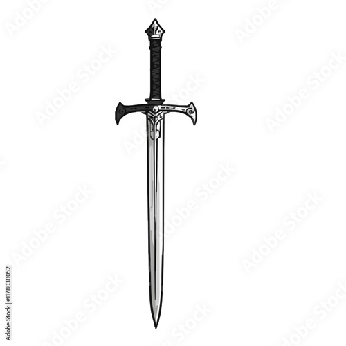 Obraz na plátně Black & White Medieval Long Sword - Vector Element