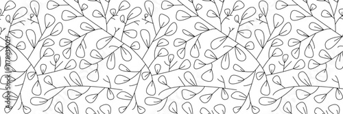 A seamless outline pattern with leaves. Spring branches seamless line background. Botanical natural ornament. A seamless floral pattern.