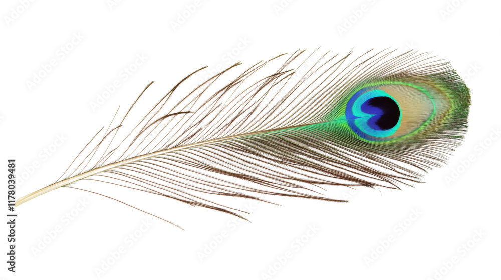 Fototapeta premium Peacock feather, isolated on transparent background