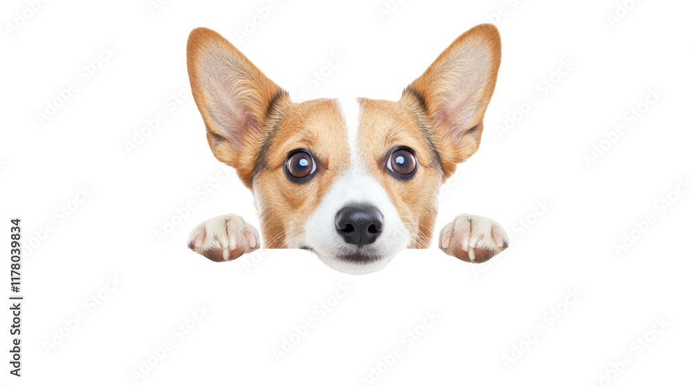 Dog Peeking Over Banner, isolated on transparent background Dog Peeking Over Banner, isolated on transparent background