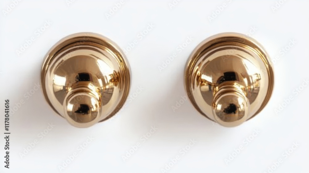 Realistic gold door knocker handles, golden ring knobs, shiny vintage metal doorknob, element for interior or exterior design isolated on transparent background, 3d vector illustration, icon, clipart