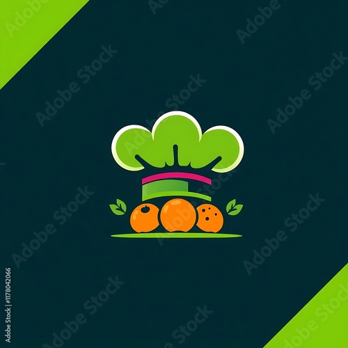 Chef's Delight: A vibrant and playful logo design featuring a chef's hat atop three orange fruits, symbolizing fresh, delicious cuisine. This logo is perfect for restaurants, food businesses. photo