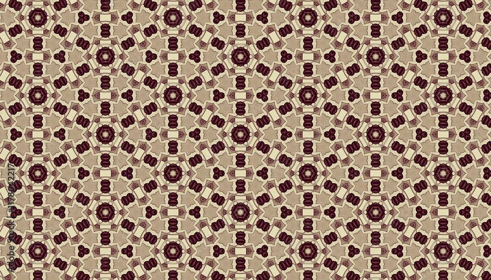 Intricate geometric pattern with repeating hexagonal design in earth tones Intricate geometric pattern with repeating hexagonal design in earth tones