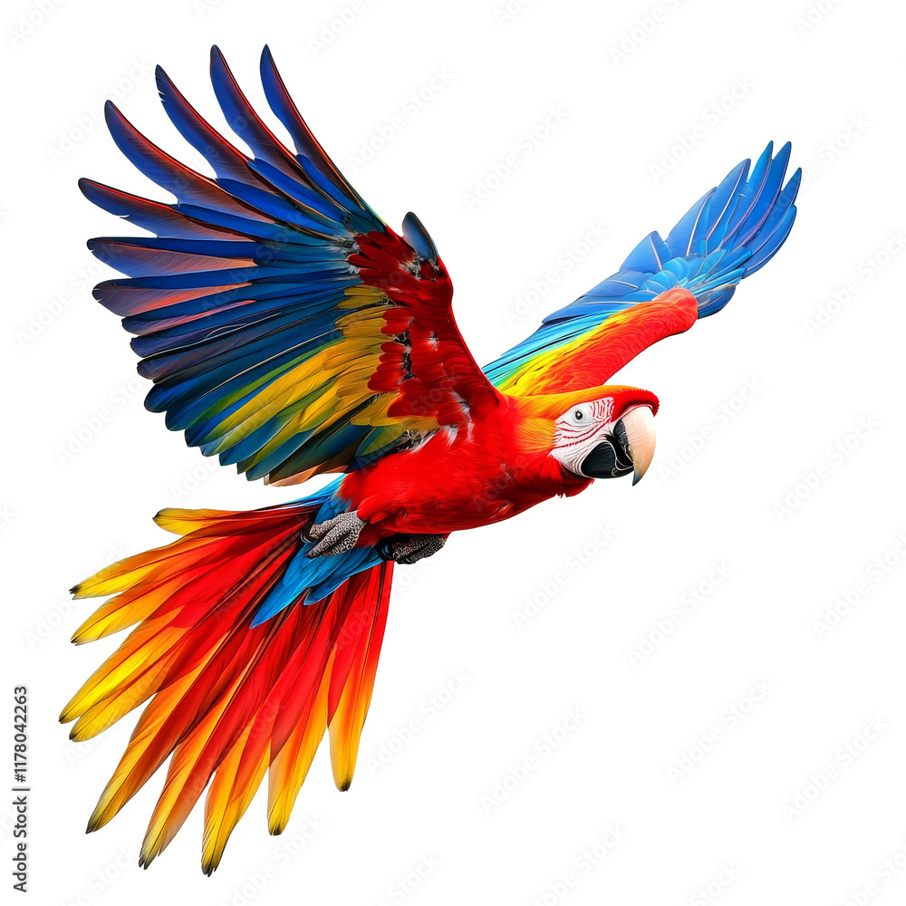 Fototapeta premium Colorful parrot soaring through the sky above